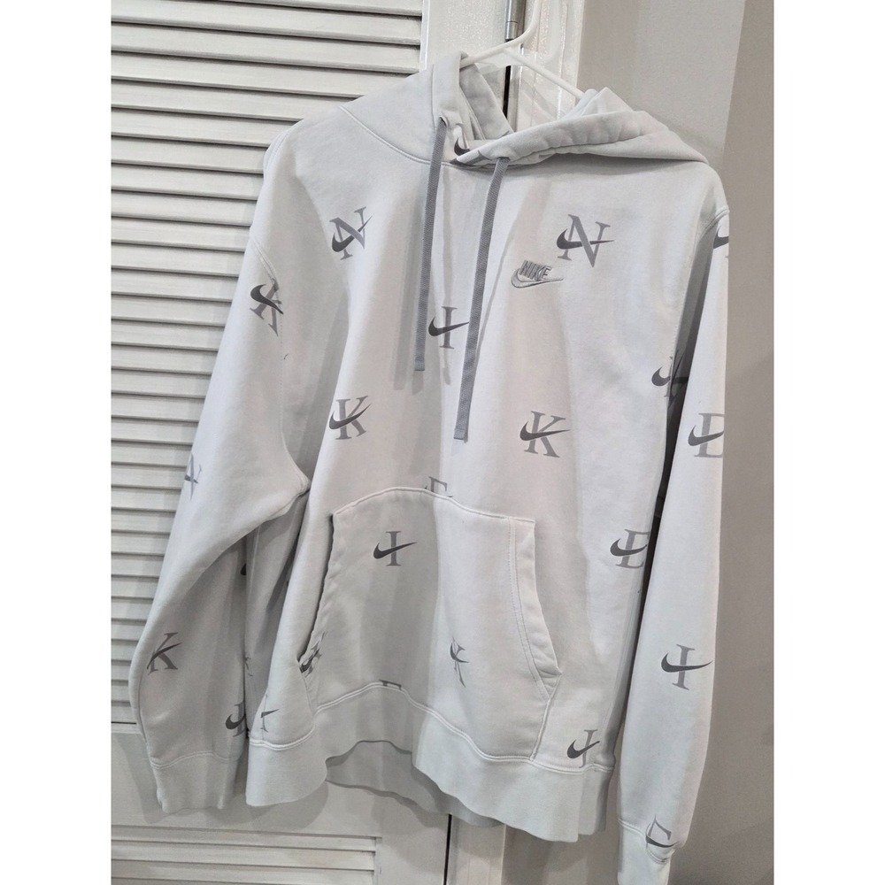 Mens Nike Off White/Light Gray Nike Club Fleece Pullover Hoodie Monogram Size L